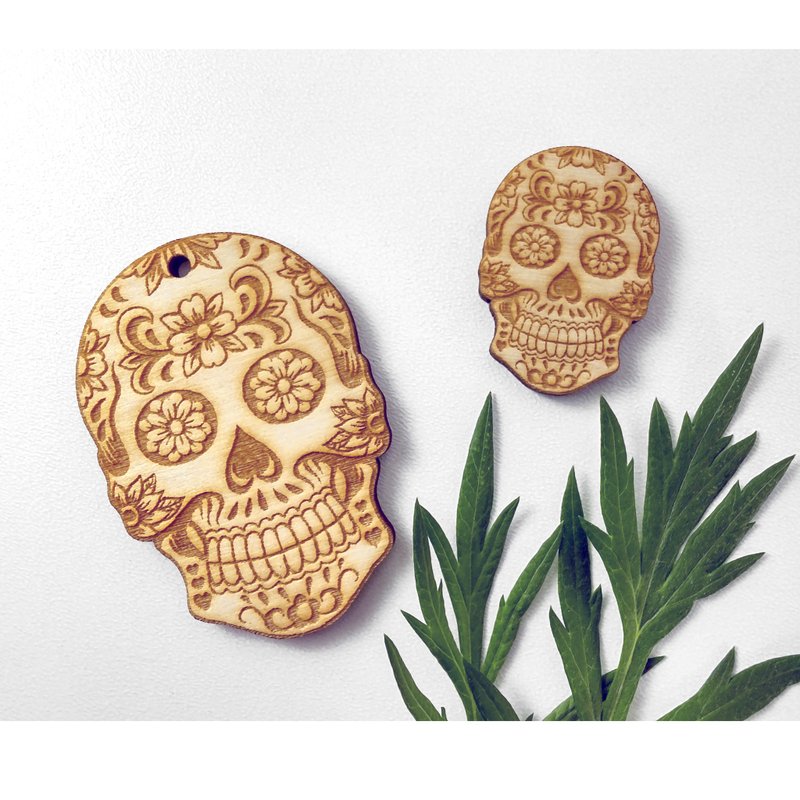 10 Pcs DIY wood sugar skull, Wood earrings blanks, Halloween decoration, Witchy - Other - Wood 