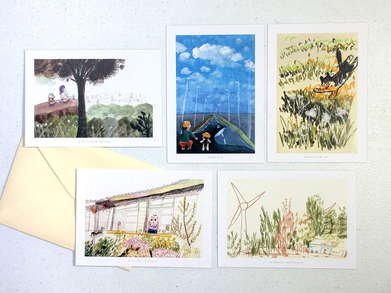 イラストポストカード5枚セット - 旅 - はがき・メッセージカード - 紙 