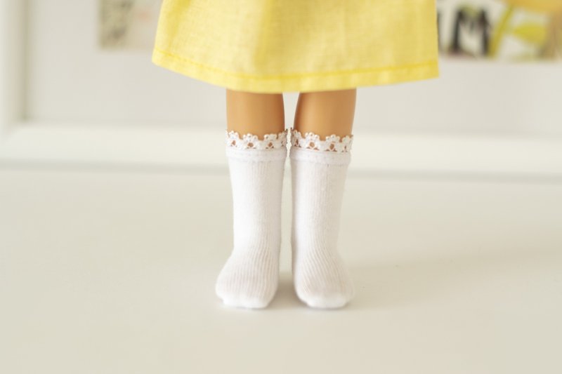 White knee socks for doll Paola Reina, Siblies, Corolle, Little Darling 33 cm/13 - ตุ๊กตา - ผ้าฝ้าย/ผ้าลินิน ขาว