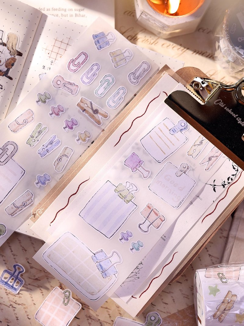 夾點東西  輕復古鹽系夾子書寫紙日常和紙PET 模切手帳膠帶拼貼 - 紙膠帶/和紙/PET - 紙 卡其色