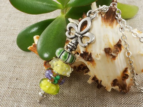 AGATIX Yellow Lilac Green Lampwork Murano Glass Euro Charm Pendant Necklace Jewelry