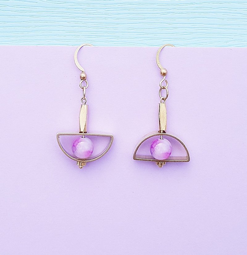 <Full Moon Party-浪漫Party>Bronze earrings minimalist geometry personalized Valentine's Day - Earrings & Clip-ons - Jade Purple