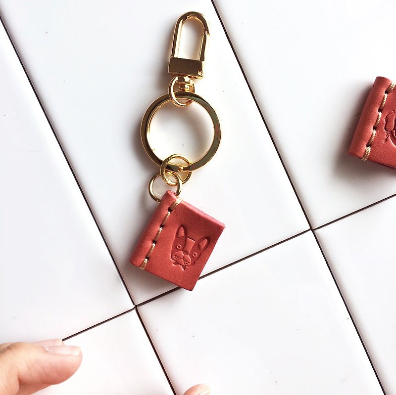 leather keychain, puppy charm, mini dog, mini book key fob - ที่ห้อยกุญแจ - หนังแท้ หลากหลายสี