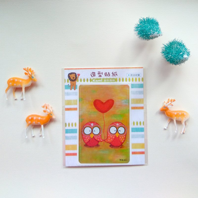 Youyou Card Waterproof Sticker∣ Red Love Owl - Stickers - Paper Multicolor