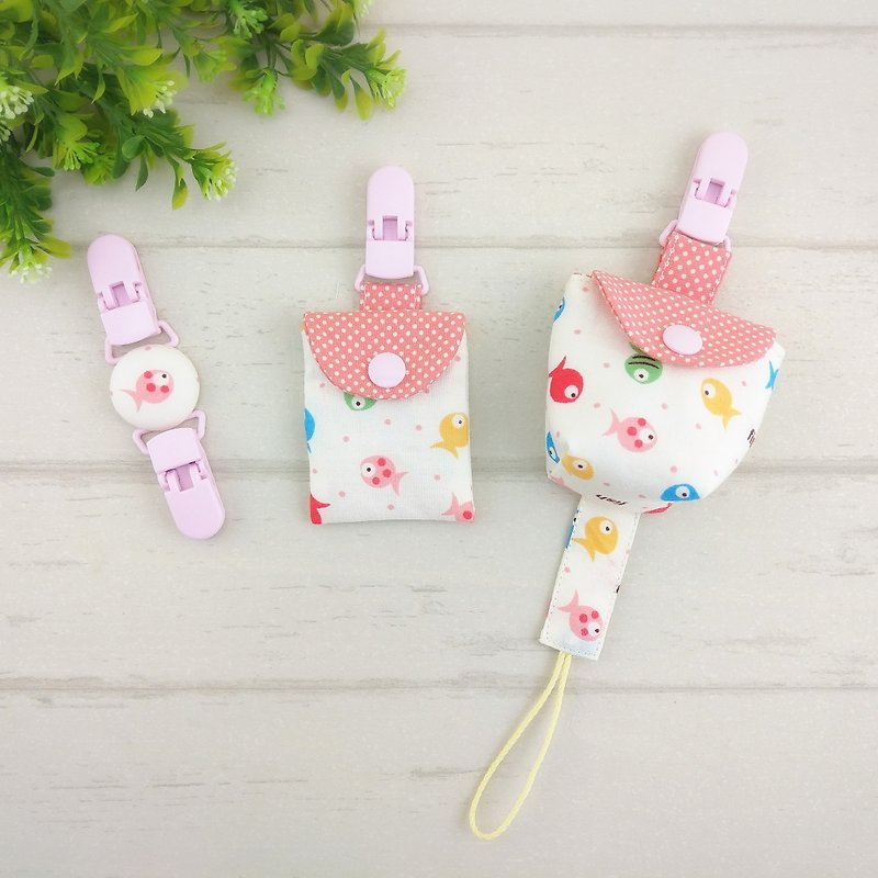 Happy little fish. 4-piece set (character bag can be increased by 40 embroidered names) - Baby Gift Sets - Cotton & Hemp Pink