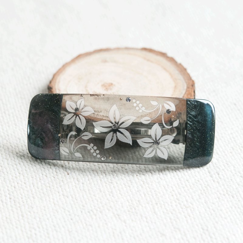 Transparent,carve flower barrette-black - Hair Accessories - Acrylic Black