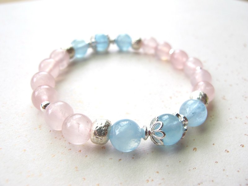Pink crystal aquamarine x925 silver [Rose Quartz Pink & Serenity Pink Blue] - Handmade Natural Stone - สร้อยข้อมือ - คริสตัล หลากหลายสี
