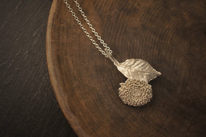 Chrysanthemum and Leaf Pendant - Necklaces - Sterling Silver Silver