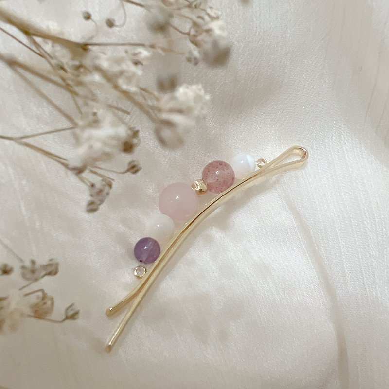 Crystal elegant hairpin healing Tianhe Stone love pink crystal clear Stone 14kgf hairpin - Hair Accessories - Crystal Gold