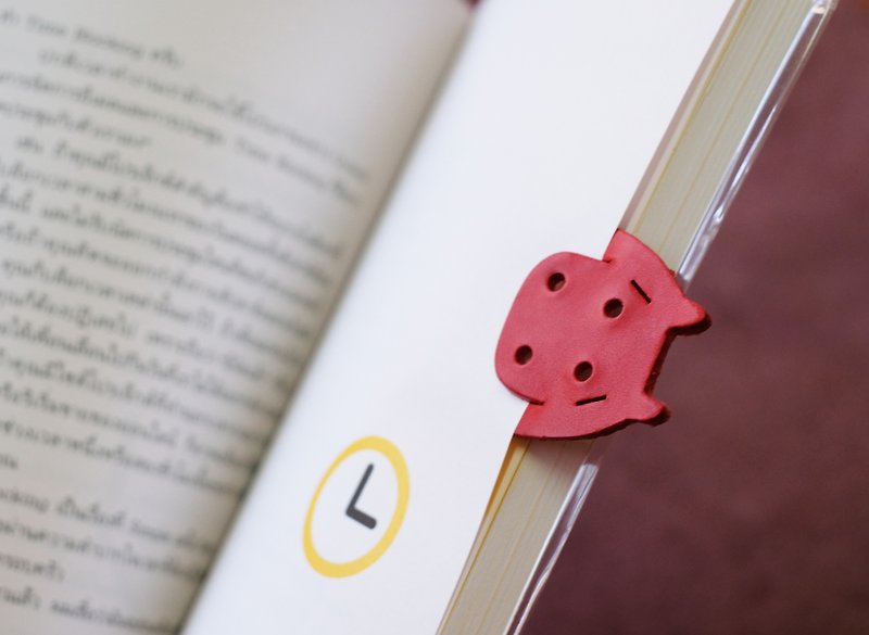 Leather Bookmark / Cute Animal Bookmark / Gift for Book Lovers -Hippopotamus Red - Bookmarks - Genuine Leather Red