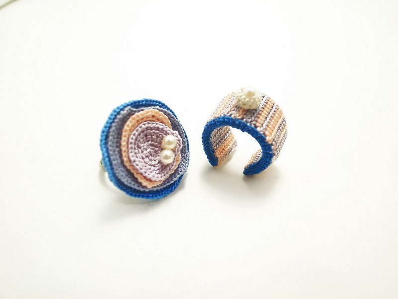 Crochet Jewelry (Free Form 1-a) Ring Set, Statement Ring, Fiber Ring - General Rings - Cotton & Hemp Multicolor