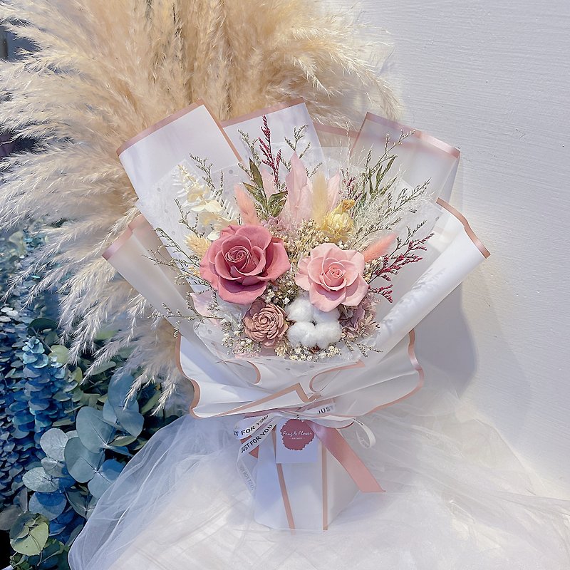 FengFlower [Pink and tender rose bouquet without withering] dry flowers/without flowers/immortal flowers - Dried Flowers & Bouquets - Plants & Flowers Pink
