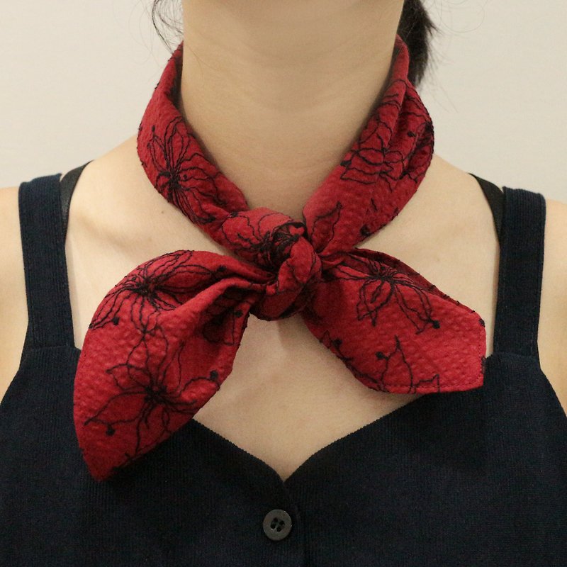 JOJA│ Japanese cotton handmade scarf / scarf / hair band / strap - ผ้าพันคอ - ผ้าฝ้าย/ผ้าลินิน สีแดง