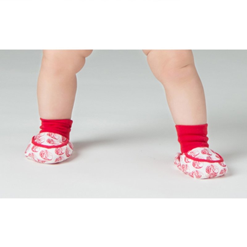 包子圖案嬰兒靴子腳套 - 嬰兒襪子 - 棉．麻 紅色