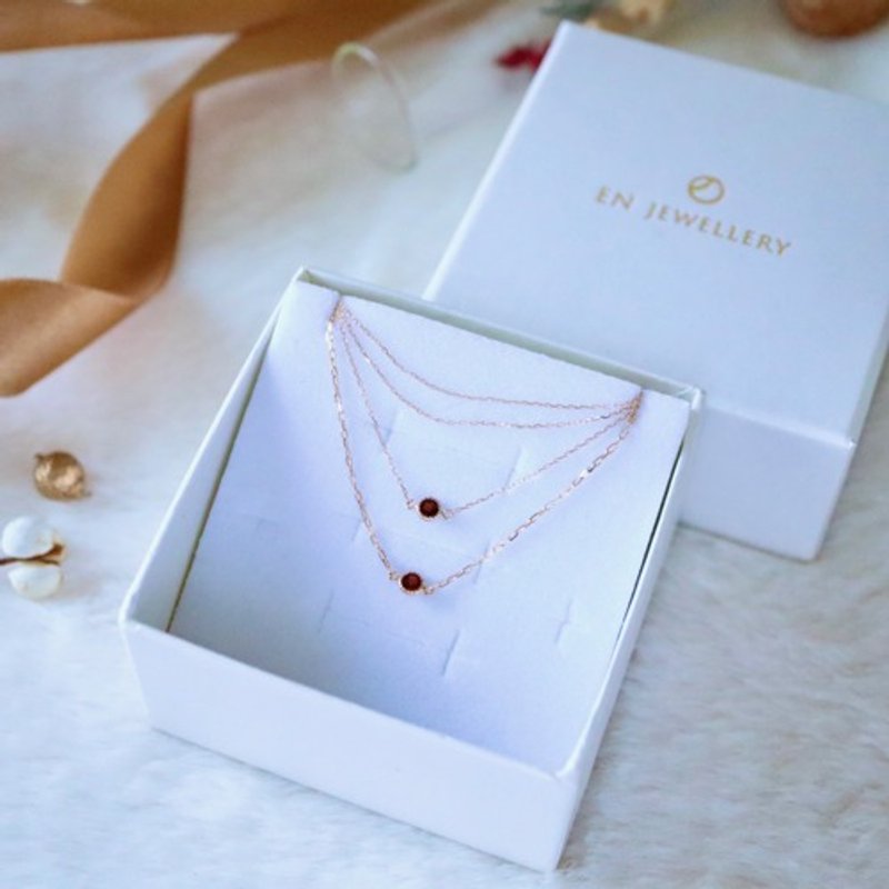 Limited time sale! Christmas jewelry coffret* Very petite ♡ K10YG garnet necklace & bracelet (anklet) set - Necklaces - Gemstone 