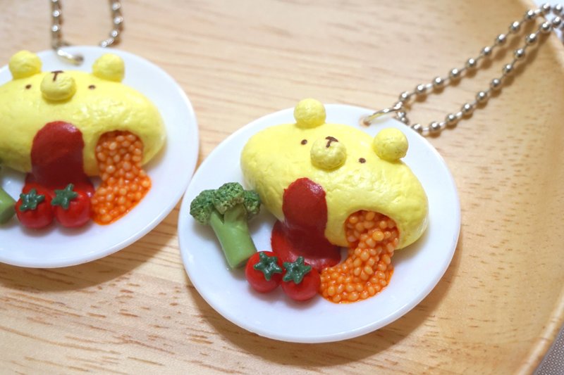 HealingKuma Collection Japanese Bear Omelette Key Ring | Replica Food Charm - ที่ห้อยกุญแจ - ดินเหนียว สีเหลือง