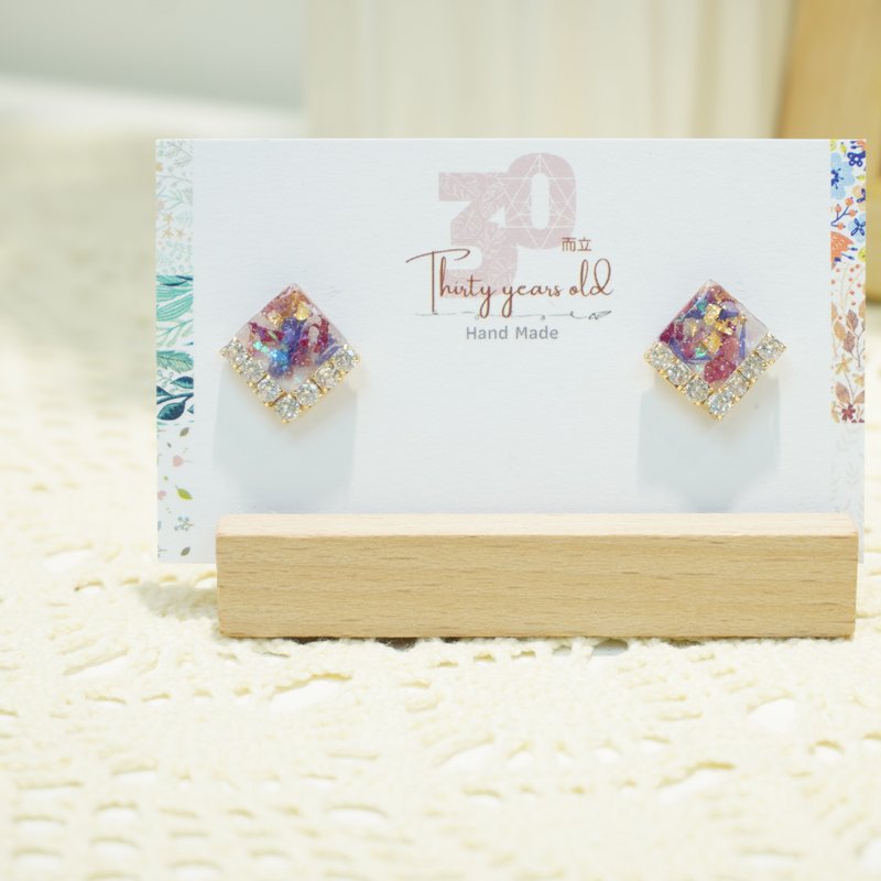 Simple series. Square dried flower earrings - ต่างหู - พืช/ดอกไม้ หลากหลายสี