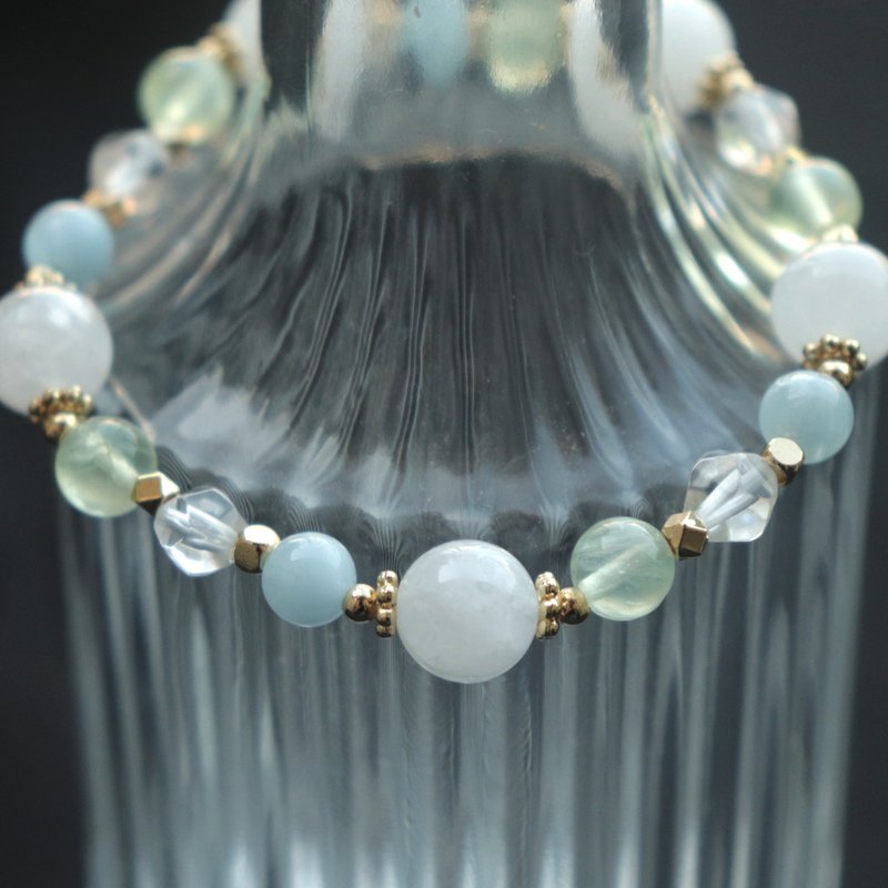 白幽靈-海藍寶-白水晶-葡萄石-水晶手鍊-招財-療癒 - 手鍊/手鐲 - 水晶 多色