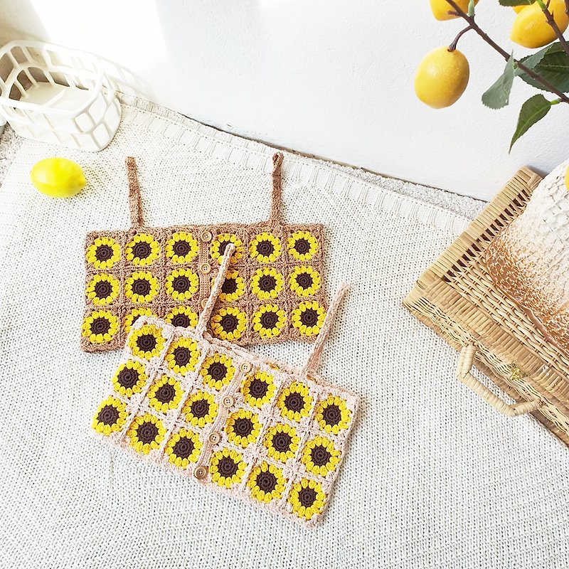 Sunflower Crochet Cami Strap - 女上衣/長袖上衣 - 棉．麻 卡其色
