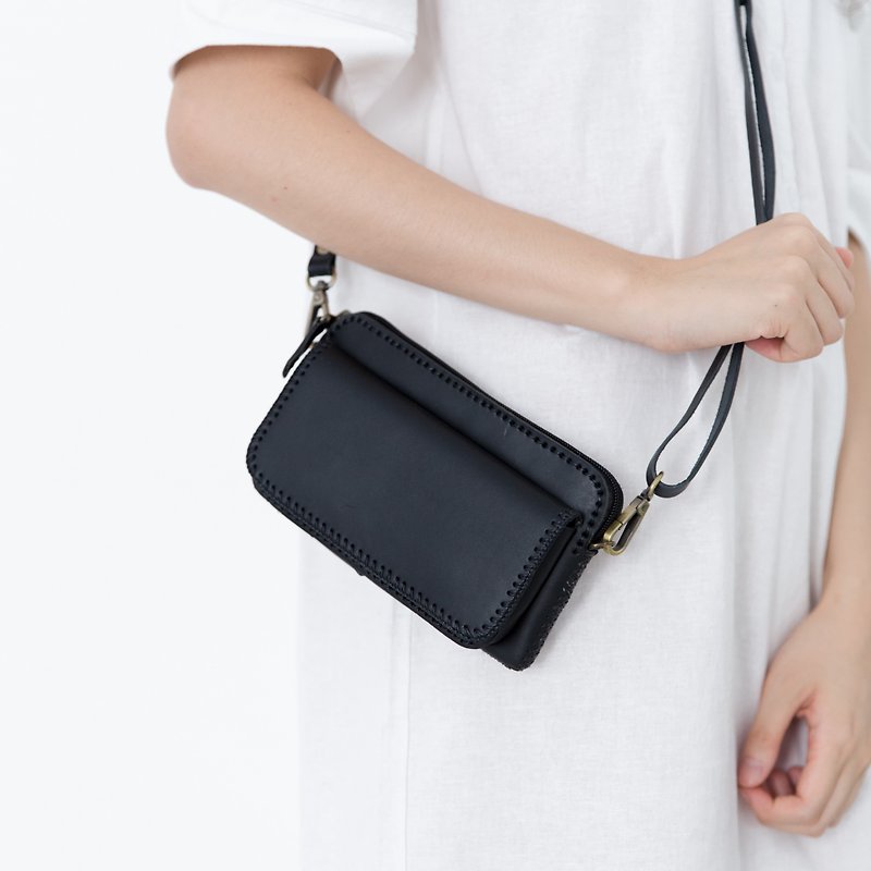 BAGUETTE- MINIMAL SMALL LEATHER FROM JAPAN BAG- BLACK - Messenger Bags & Sling Bags - Genuine Leather Black