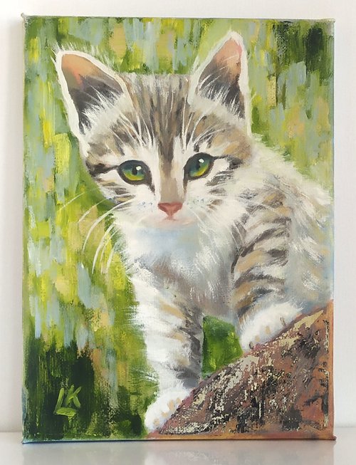キャンバス油絵 　専用　立ち上がって 外を見ている子猫 キャンバス油絵 専用 立ち上がって 外を見ている子猫