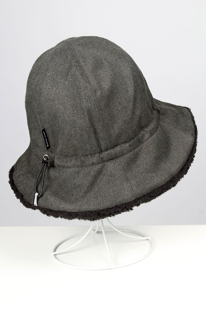 防潑水收納絨毛漁夫帽-灰 - 帽子 - 聚酯纖維 灰色