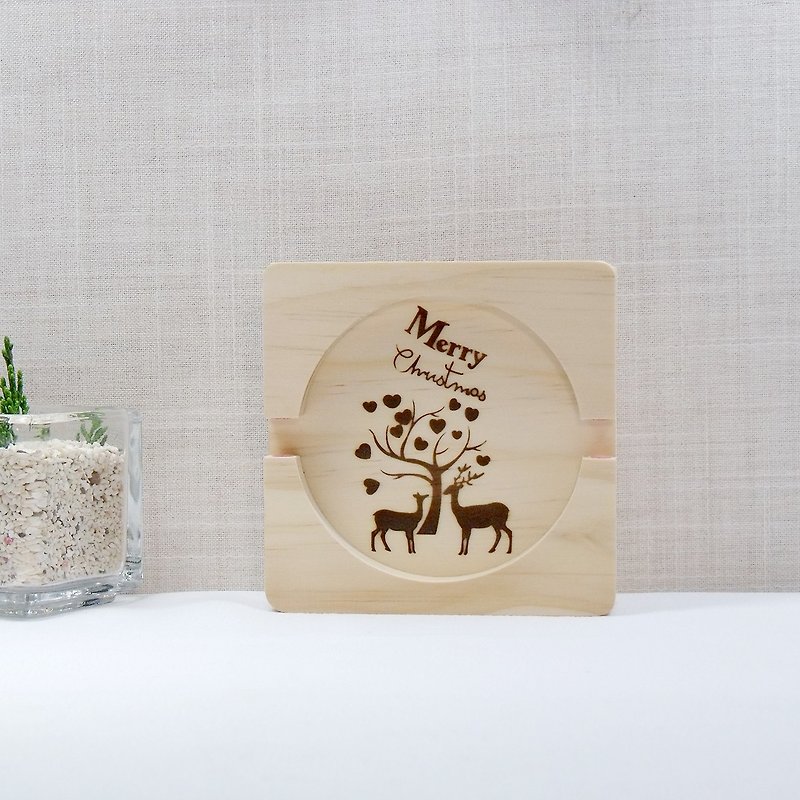 Christmas decoration happy love deer cell phone seat Christmas exchange gifts solid wood coaster name card holder dedicated custom writing - ของวางตกแต่ง - ไม้ สีนำ้ตาล