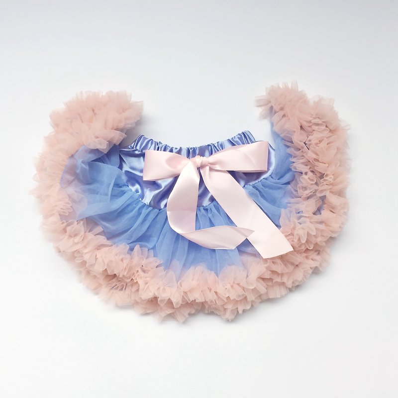 女嬰童雪紡蓬蓬裙 - 寧靜粉藍 + 玫瑰石英花邊 （Pantone年度色系列） - 女童洋裝/裙子 - 絲．絹 藍色