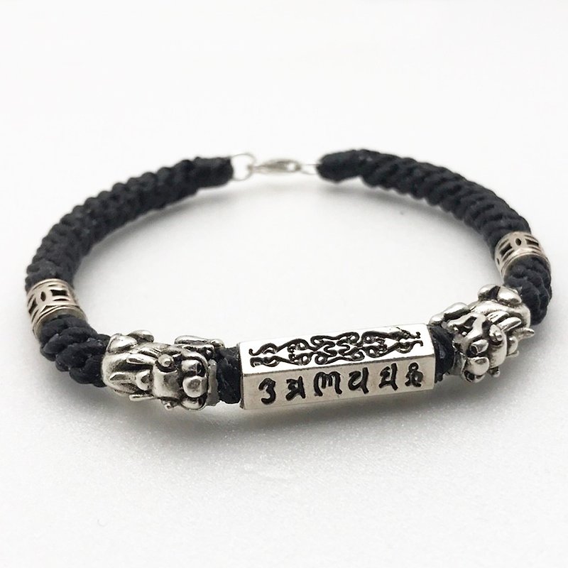 Big money. Unique design-Pixiu six-character mantra customized bracelet silk Wax thread - สร้อยข้อมือ - เงินแท้ สีดำ