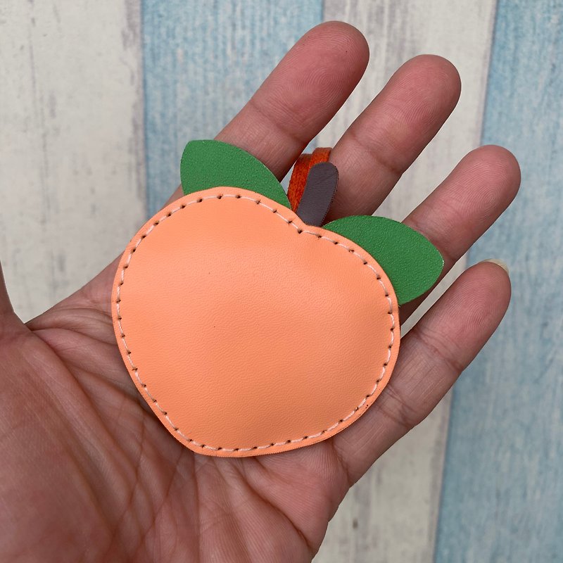 Healing little things peach color cute peach hand-stitched handmade leather charm small size - Keychains - Genuine Leather Pink