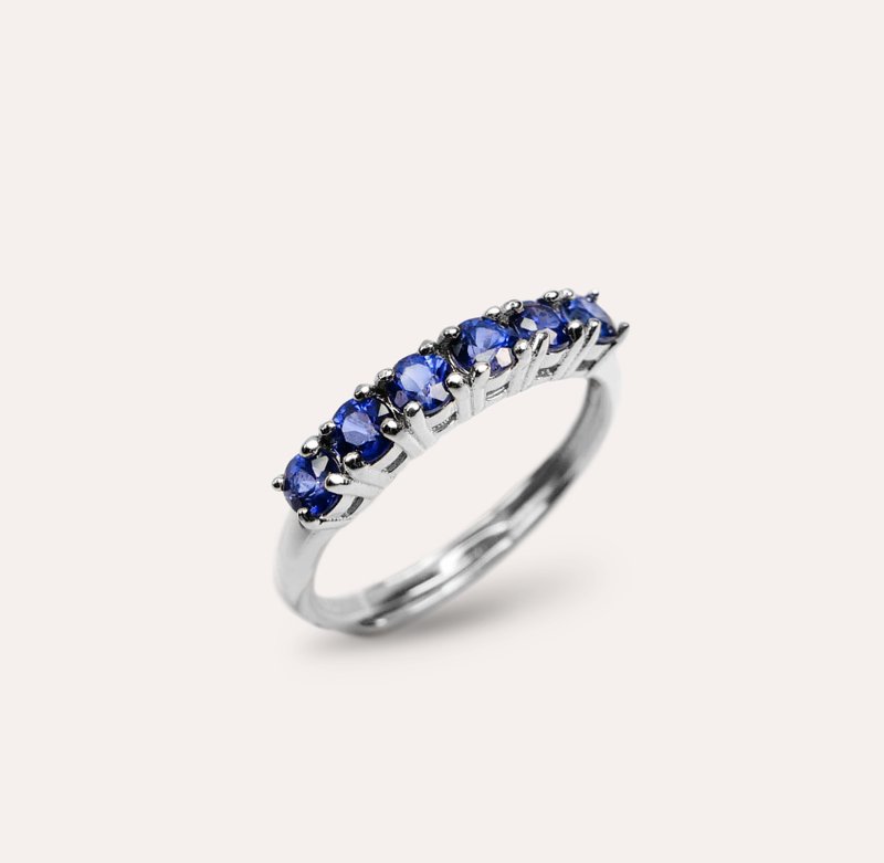 AND Sapphire Blue Round 3mm Ring Harmony Series Rely Natural Gemstone Jewelry Silver - แหวนทั่วไป - เงิน สีน้ำเงิน