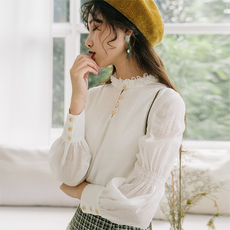 [thin section] Anne Chen design sense of the small early autumn loose thin shirt light mature temperament shirt 9724 - เสื้อเชิ้ตผู้หญิง - วัสดุอื่นๆ 