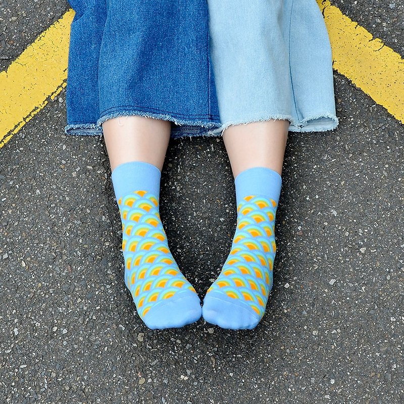 【女友禮物/免運】金桂浪紋4分之3女短襪│質感禮盒包裝 - 襪子 - 棉．麻 藍色