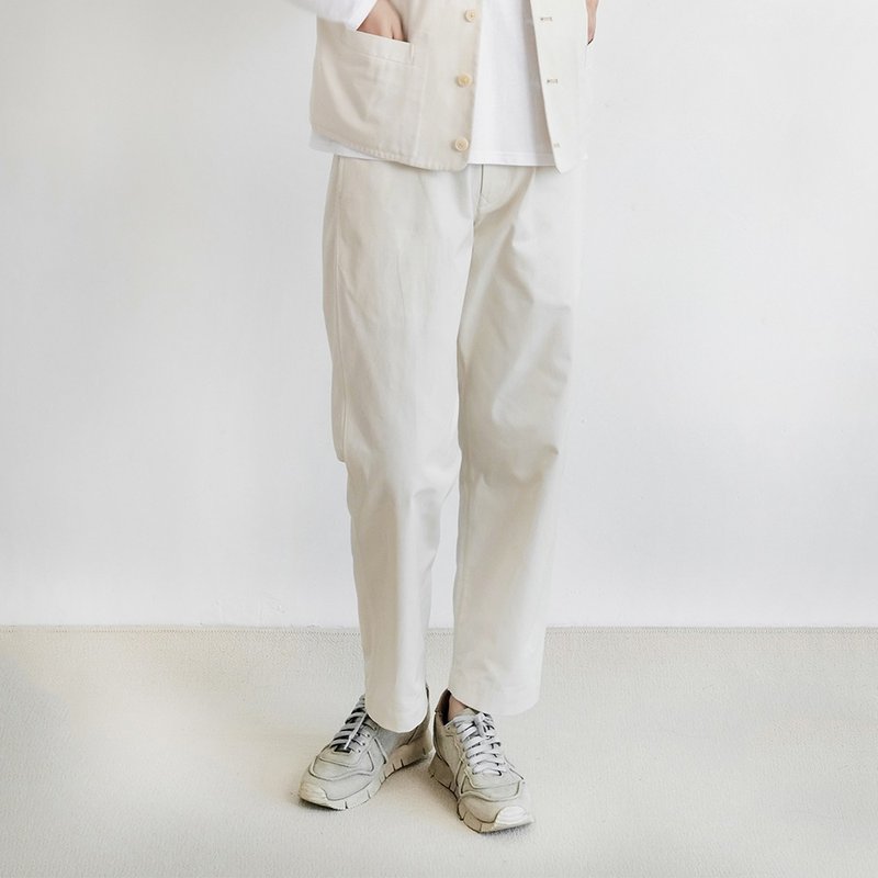 Chestnut Clothing Institute | Branch GM Soy Milk White Twill Khaki Cotton Single-layer Mid-waist Elastic Casual Khaki Pants - กางเกงขายาว - ผ้าฝ้าย/ผ้าลินิน 