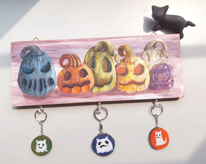 Halloween Hand Painted Pumpkin/Wood Key Hook - Items for Display - Wood Multicolor