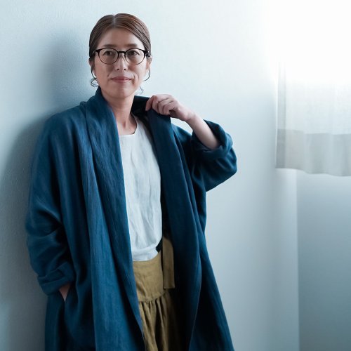 wafu. リネンカーディガン　ジャケット　ポケット　フランス産リネン　濃紺 wafu【リネンカーディガン】はじめよう リネンのある暮らし 秋冬リネン