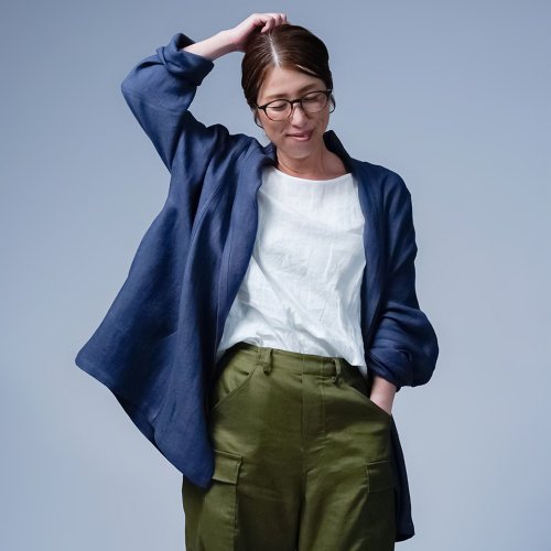wafu. リネンカーディガン　ジャケット　ポケット　フランス産リネン　濃紺 wafu【リネンカーディガン】はじめよう リネンのある暮らし 秋冬リネン