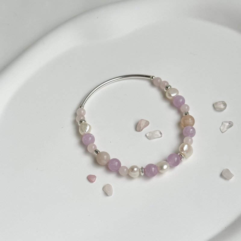 Purple tulip/Purple Kunzite Rose Quartz Sakura Agate Freshwater Pearl/Customized Crystal Bracelet - Bracelets - Crystal 