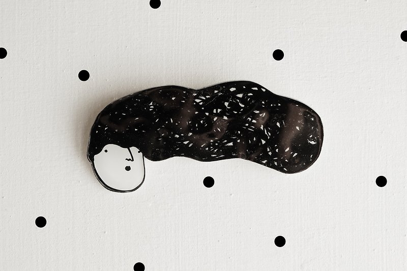 Miss Hairy Collection / Black and White Brooch/ H016 - Brooches - Acrylic Black