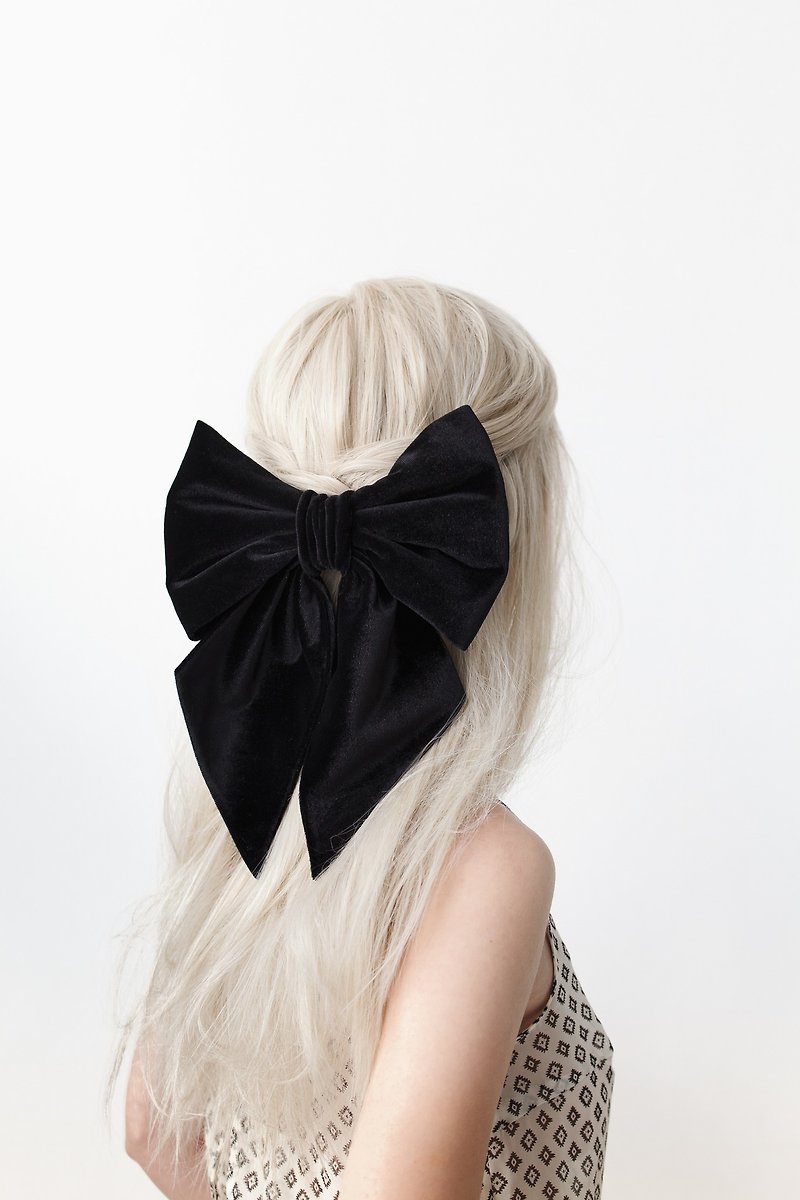 Black Hair Bows for Ladies, Big Velvet Bow Adults, Oversized Bow Clip Girl - เครื่องประดับผม - วัสดุอื่นๆ สีดำ