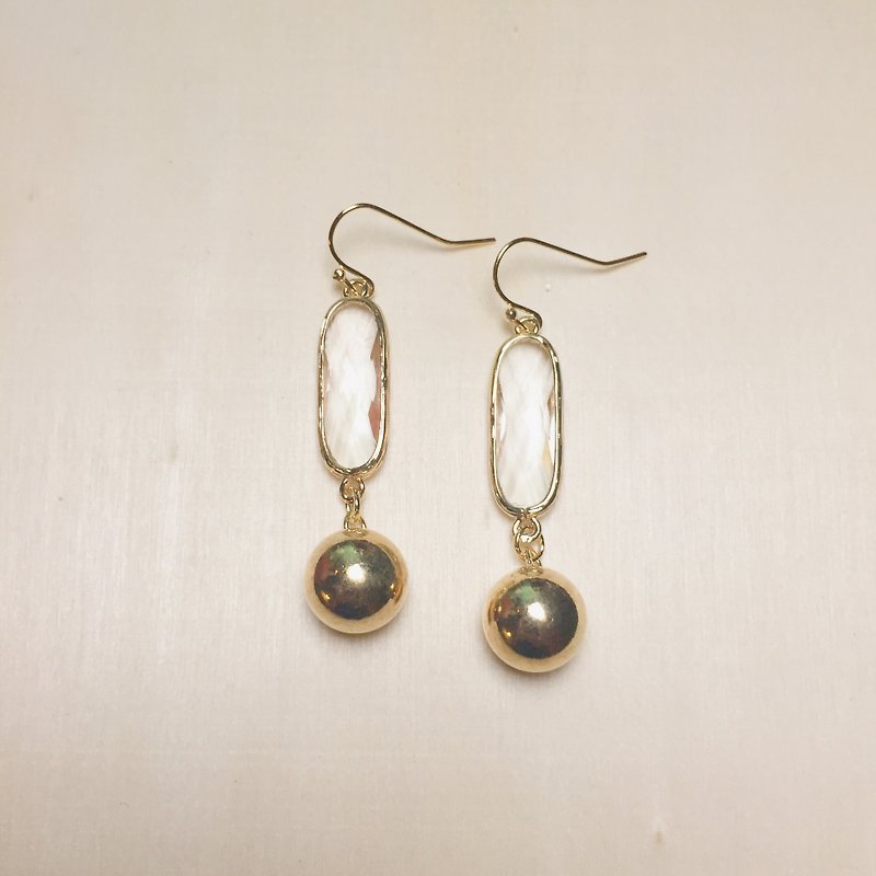 Vintage zircon gold ball earrings - ต่างหู - เครื่องประดับพลอย สีใส