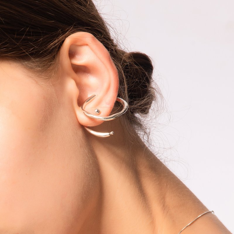 DATE. 18/08/21. Bubble Nebula - Double Hoop Ear Cuff (Silver) - ต่างหู - เงินแท้ สีเงิน