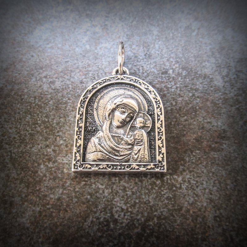 Virgin Mary silver necklace pendant,Virgin Mary necklace charm,ukraine handmade - 吊飾/掛飾 - 銀 銀色