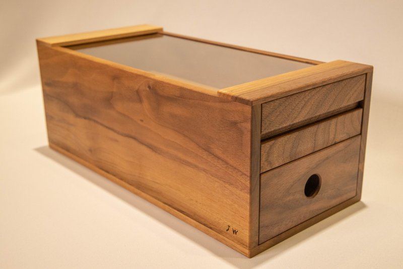 [Must be wood] Walnut glass double-layer side-opening storage box - กล่องเก็บของ - ไม้ สีนำ้ตาล