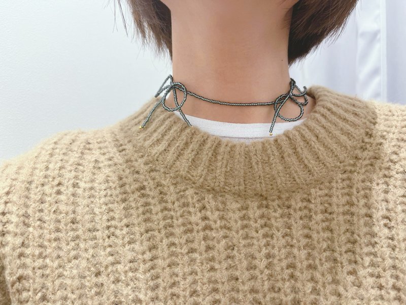 ビーズチョーカー　リボンモチーフ  【　black ribbon　】　リボンチョーカー - 項鍊 - 其他材質 黑色