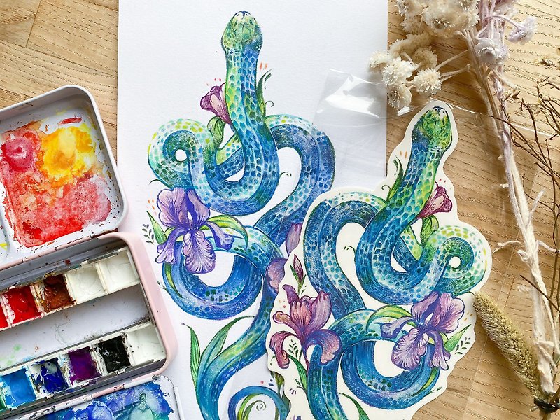 [Snake, iris, light and freedom] hand-painted illustration tattoo stickers - Cards & Postcards - Paper Multicolor