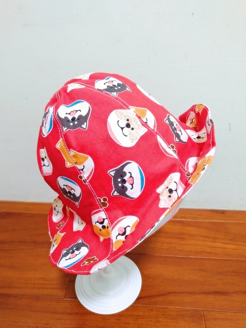 Red cute cute Shiba Inu baby hat double-sided hat flower hat baby hat fisherman hat sun hat full moon gift - หมวกเด็ก - ผ้าฝ้าย/ผ้าลินิน 