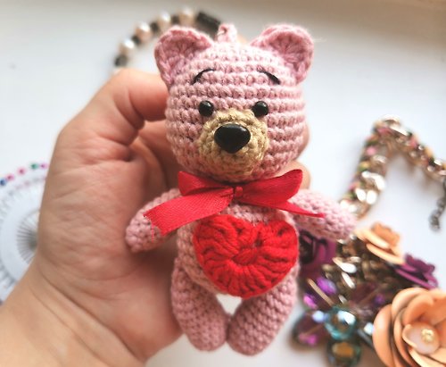 Teddy bear keychain,cute kawaii with heart, plush bag accessory, handmade  bear - Shop CreepyPlushToys Keychains - Pinkoi