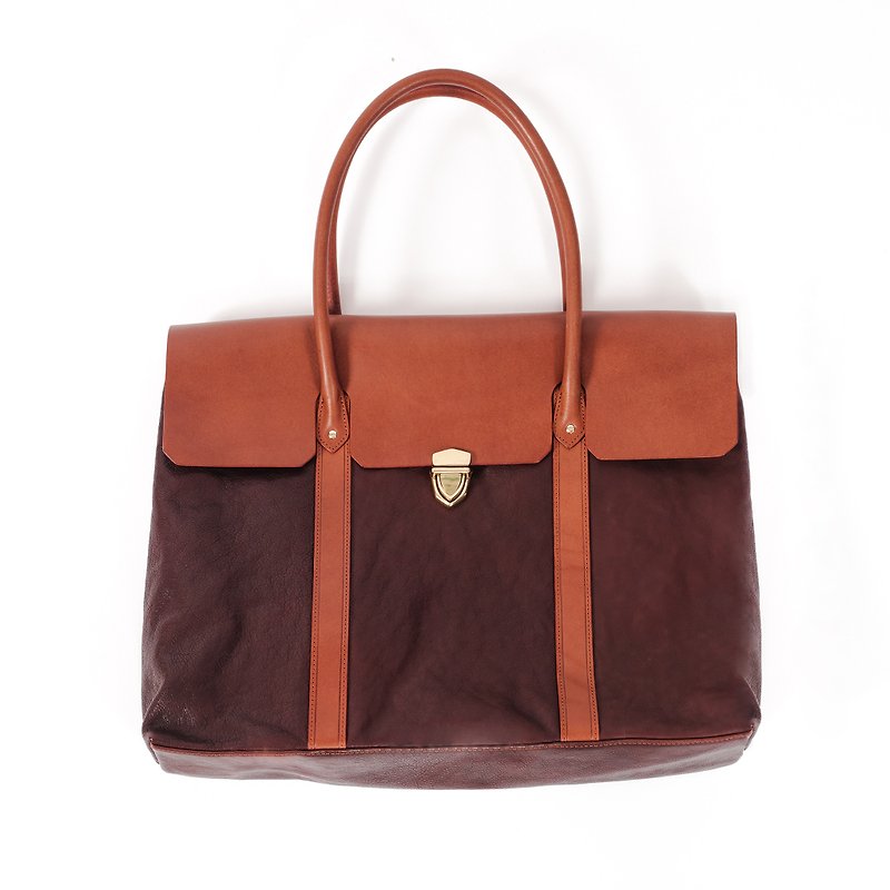 Leather Flap Tote|Vegetable tanned|Full grain|Handbag|Shoulder Bag|Crossbody Bag - กระเป๋าถือ - หนังแท้ สีนำ้ตาล