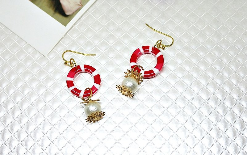 Alloy*red circle*_hook earrings➪Limited X1 #christmas# - Earrings & Clip-ons - Acrylic Red